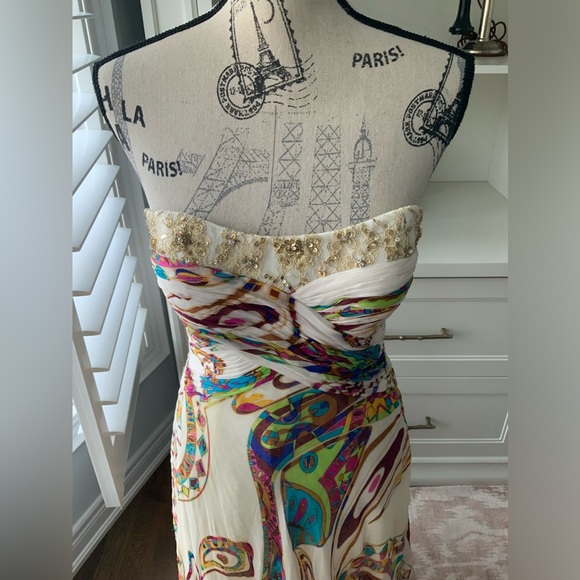 Vintage 90’S Y2K DIANE FREIS Silk Long Sparkle Bright Boho Strapless Gown Size 6 - Picture 14 of 16